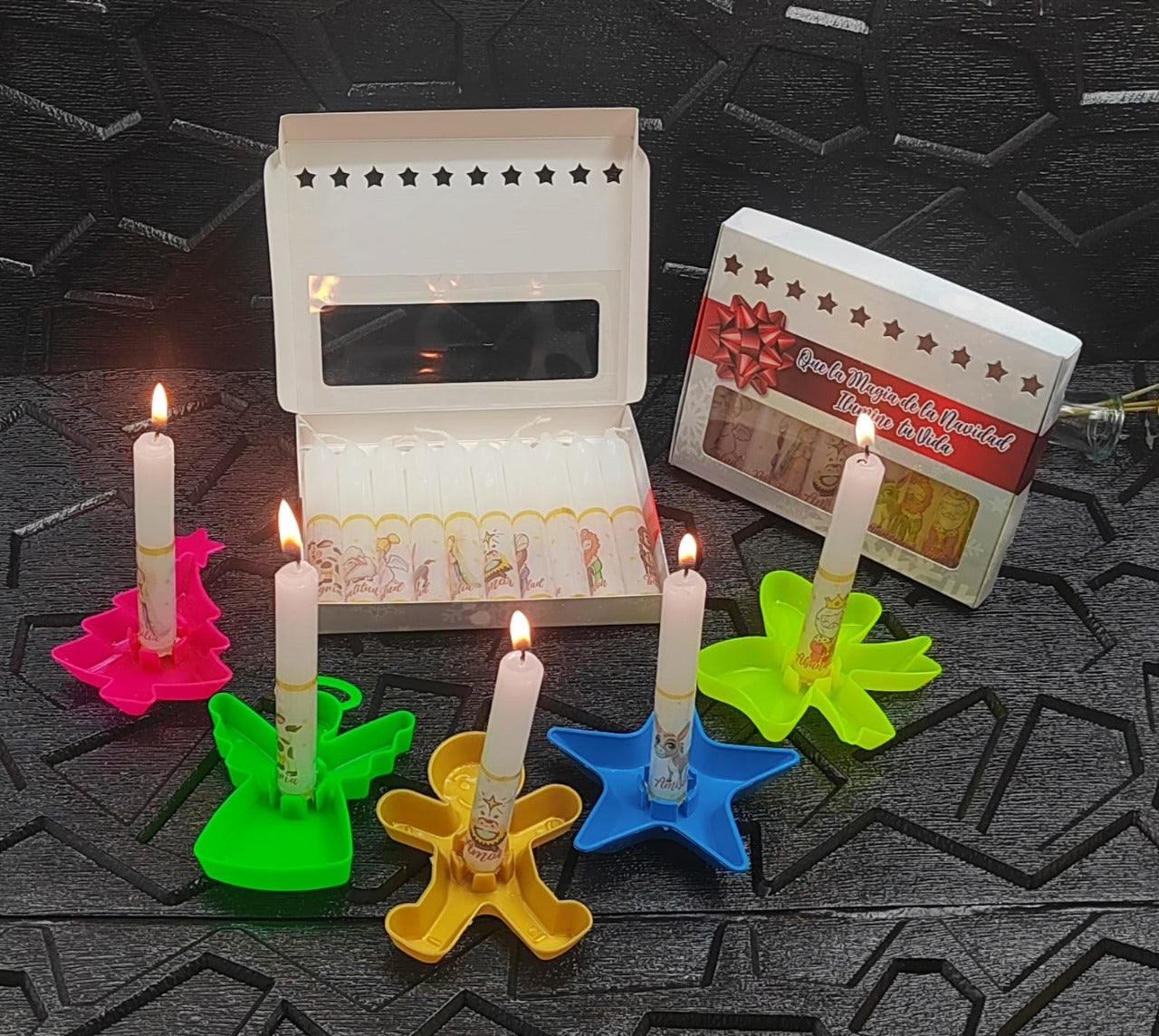 Caja 10 Velas personalizadas Con 10 Soportes