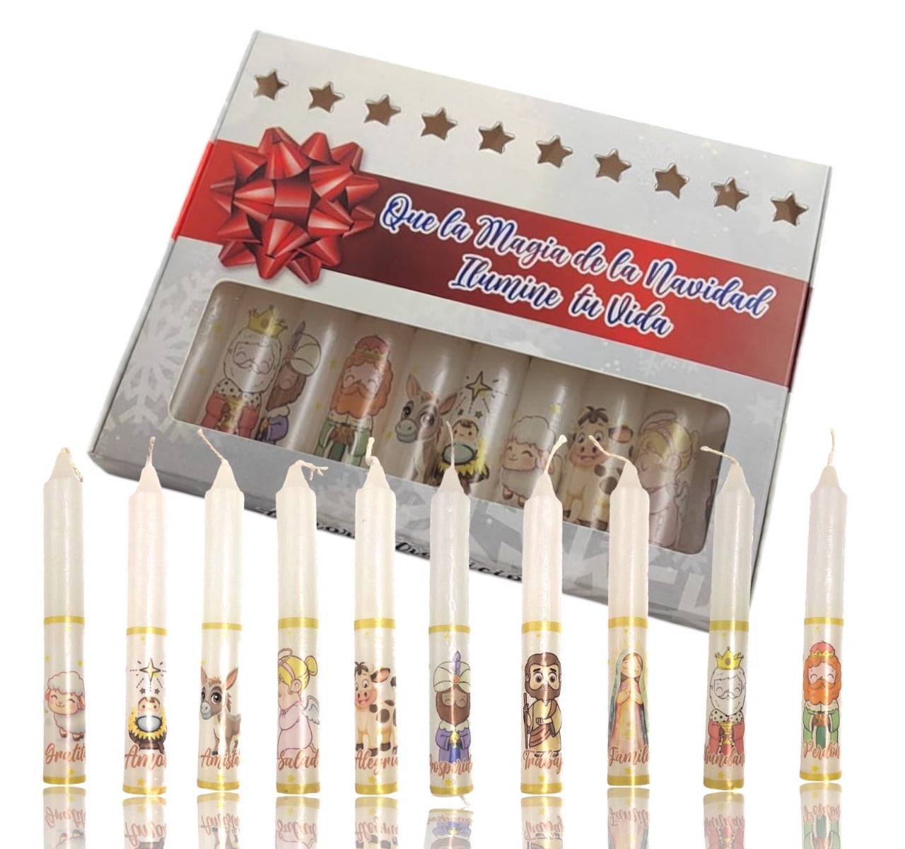 Caja 10 Velas personalizadas Con 10 Soportes
