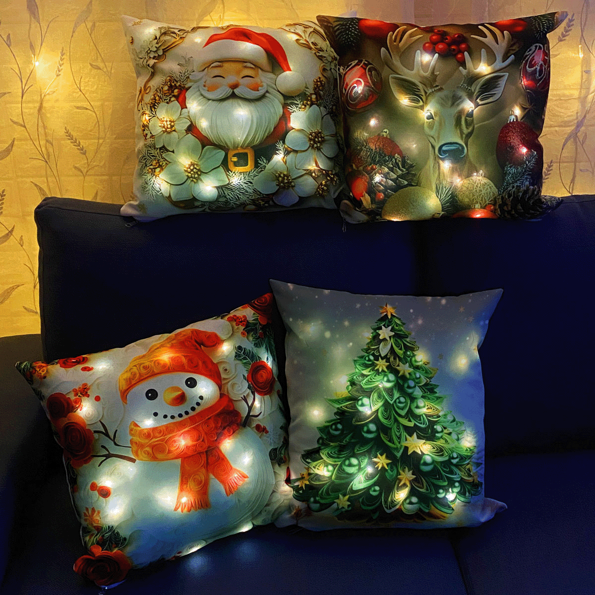 Set Fundas Navideñas x4 Con Luces SFN01