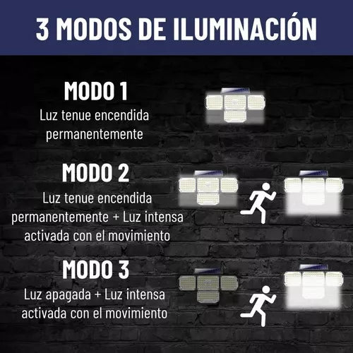 Lampara Solar Sensor Giratorio 4 Luces