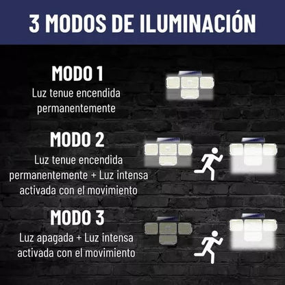 Lampara Solar Sensor Giratorio 4 Luces